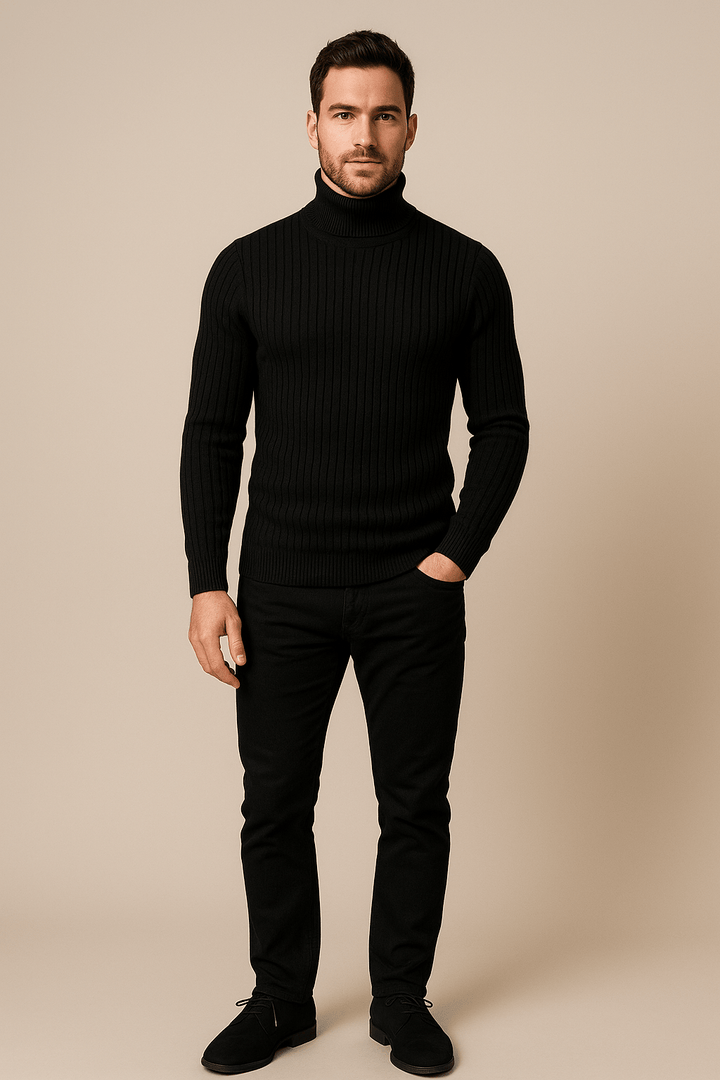 Lasse – Men’s Slim Fit Wool Turtleneck Sweater with Cable Knit Pattern