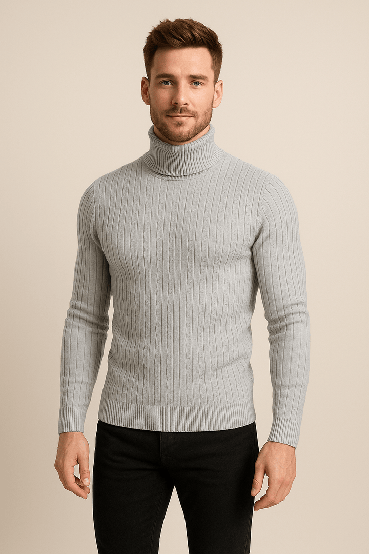 Lasse – Men’s Slim Fit Wool Turtleneck Sweater with Cable Knit Pattern