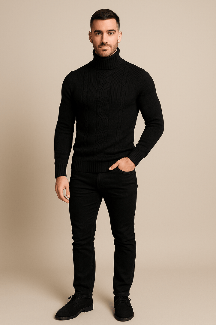 Lawrence – Men’s Cable Knit Turtleneck Sweater with Ribbed Cuffs