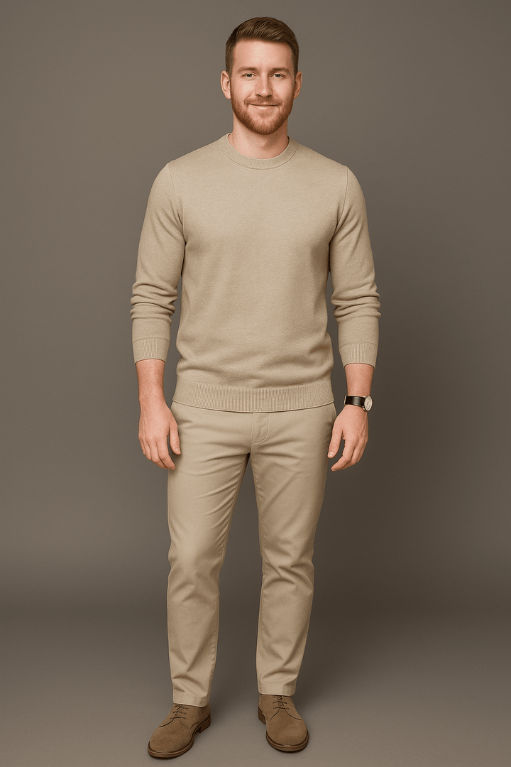 Leo – Men’s Slim Fit Cotton Blend Crew Neck Sweater with Ribbed Trim