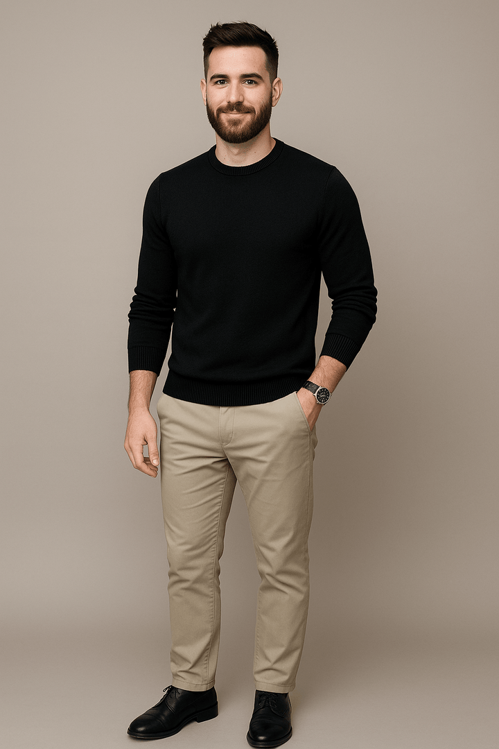 Leo – Men’s Slim Fit Cotton Blend Crew Neck Sweater with Ribbed Trim