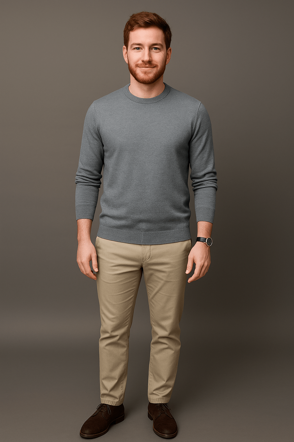 Leo – Men’s Slim Fit Cotton Blend Crew Neck Sweater with Ribbed Trim