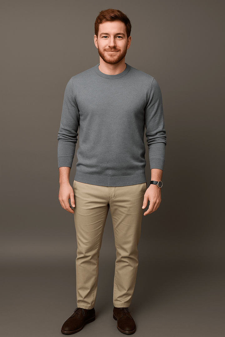 Leo – Men’s Slim Fit Cotton Blend Crew Neck Sweater with Ribbed Trim