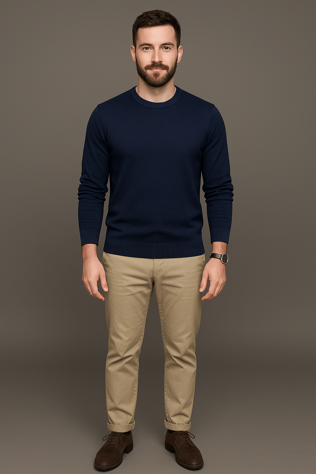 Leo – Men’s Slim Fit Cotton Blend Crew Neck Sweater with Ribbed Trim