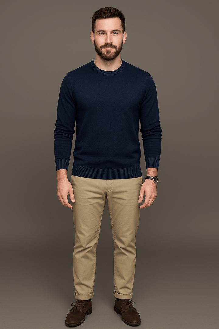Leo – Men’s Slim Fit Cotton Blend Crew Neck Sweater with Ribbed Trim