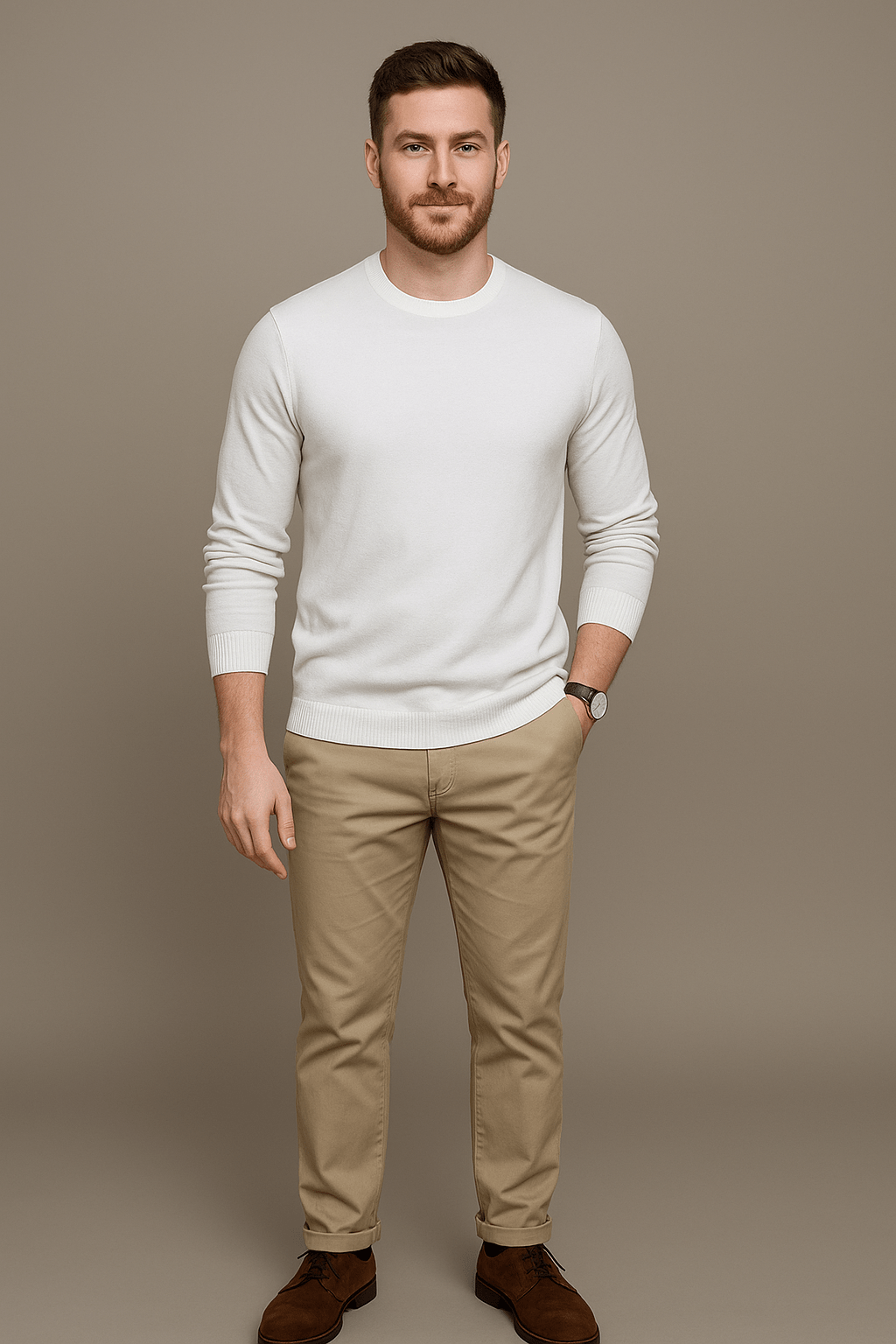 Leo – Men’s Slim Fit Cotton Blend Crew Neck Sweater with Ribbed Trim