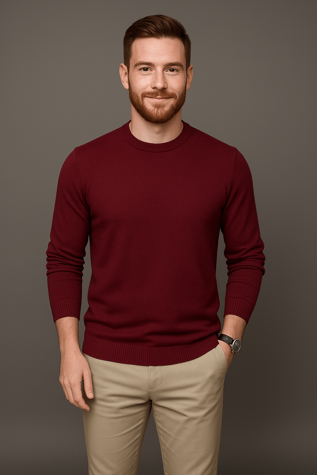 Leo – Men’s Slim Fit Cotton Blend Crew Neck Sweater with Ribbed Trim