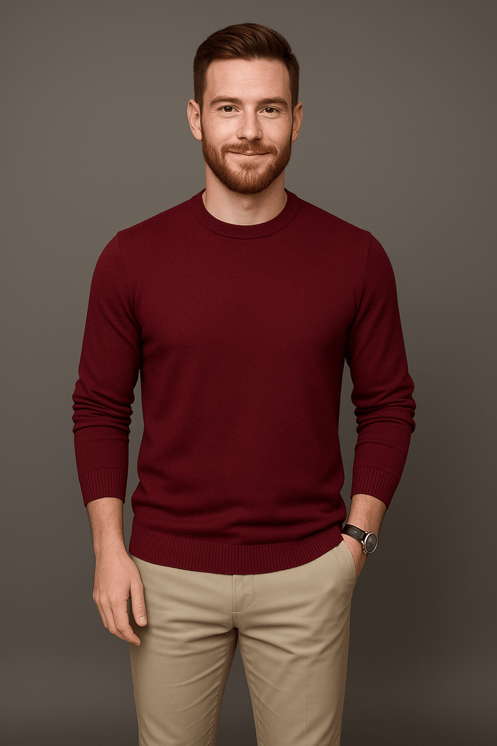 Leo – Men’s Slim Fit Cotton Blend Crew Neck Sweater with Ribbed Trim