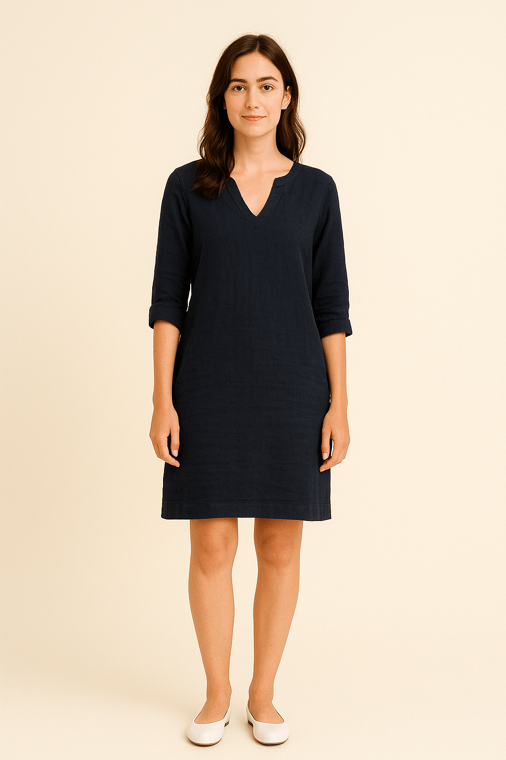 Ailsa – Lightweight Linen V-Neck Dress with Side Pockets