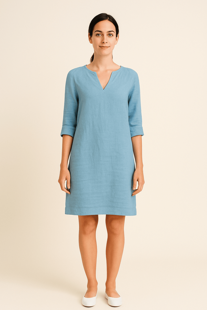 Ailsa – Lightweight Linen V-Neck Dress with Side Pockets