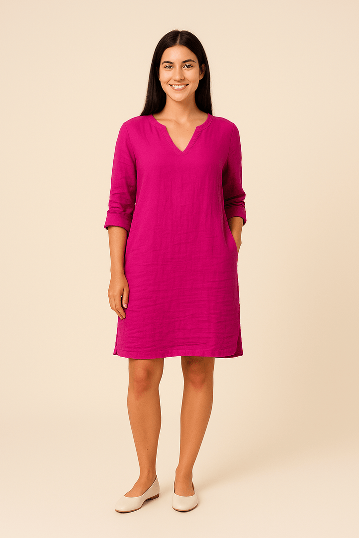 Ailsa – Lightweight Linen V-Neck Dress with Side Pockets