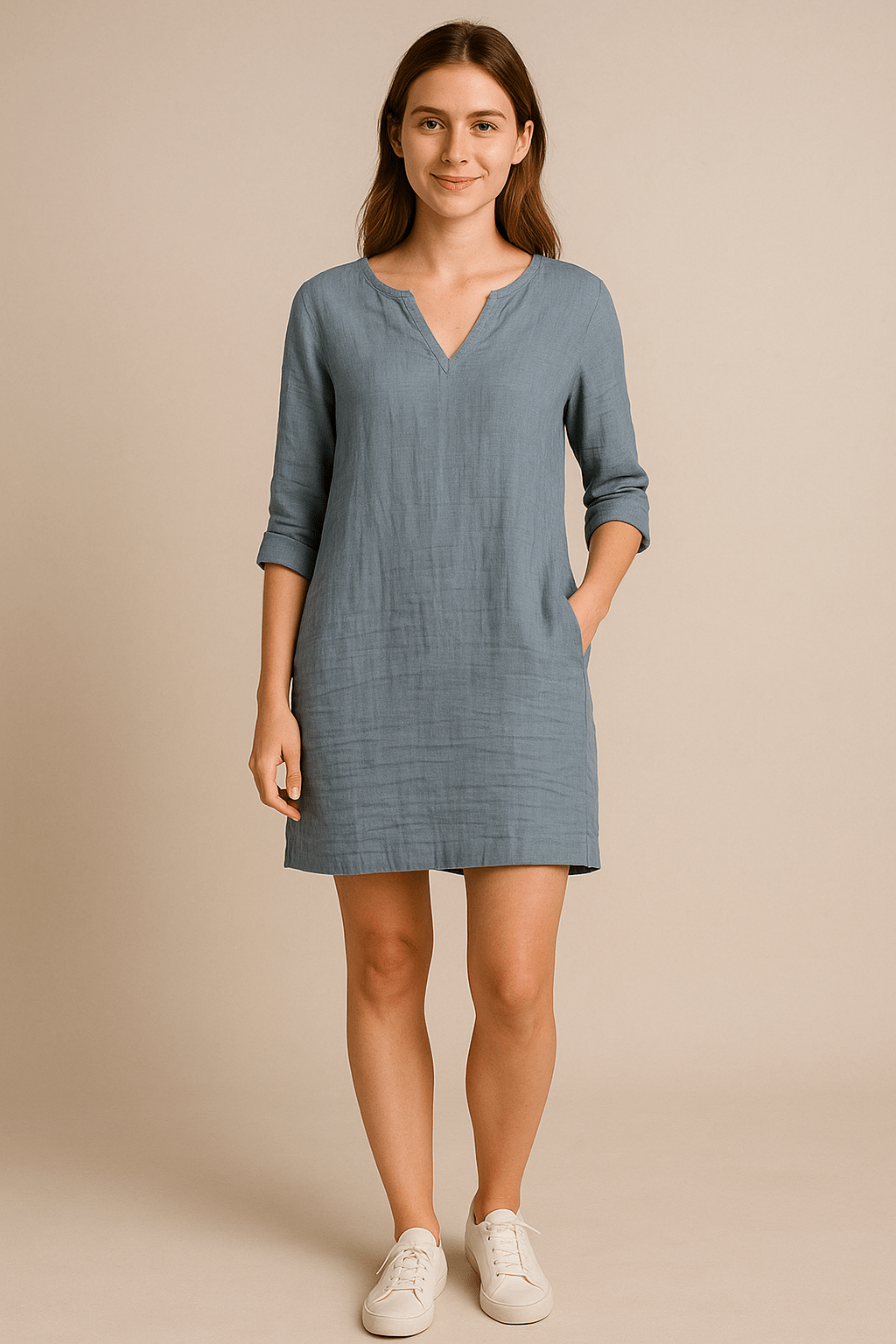 Ailsa – Lightweight Linen V-Neck Dress with Side Pockets