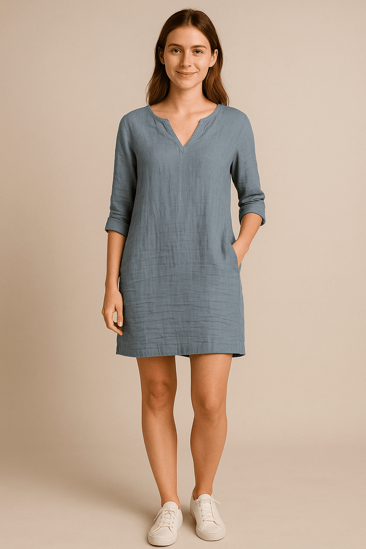 Ailsa – Lightweight Linen V-Neck Dress with Side Pockets