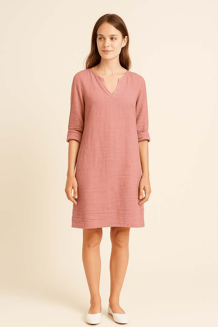 Ailsa – Lightweight Linen V-Neck Dress with Side Pockets