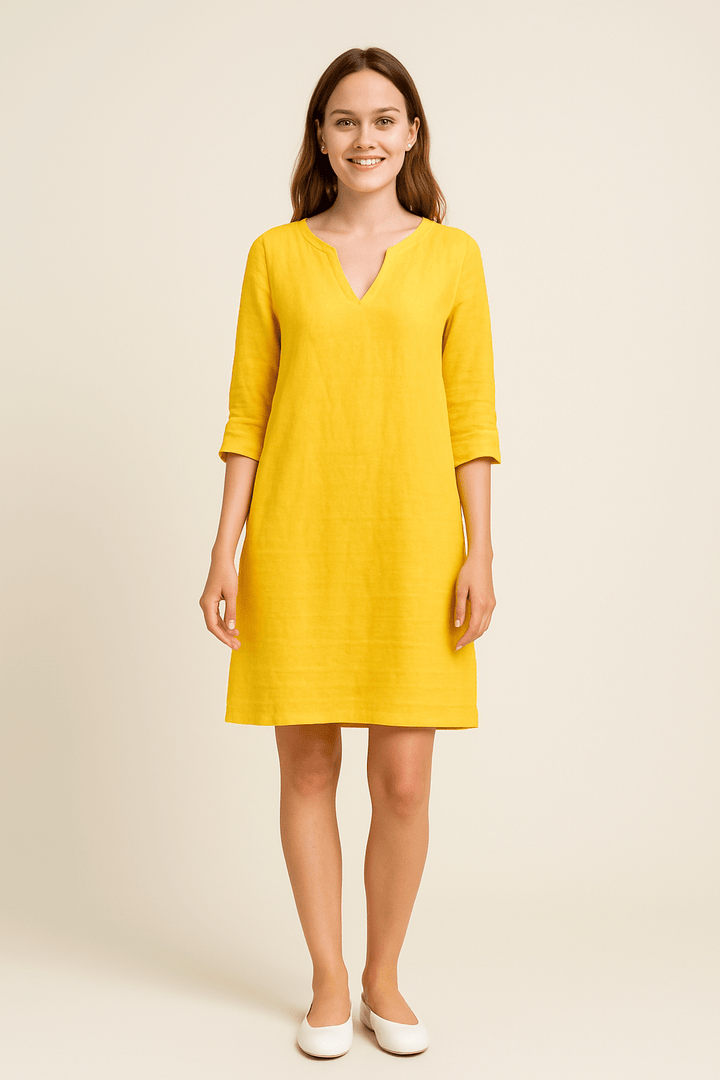 Ailsa – Lightweight Linen V-Neck Dress with Side Pockets