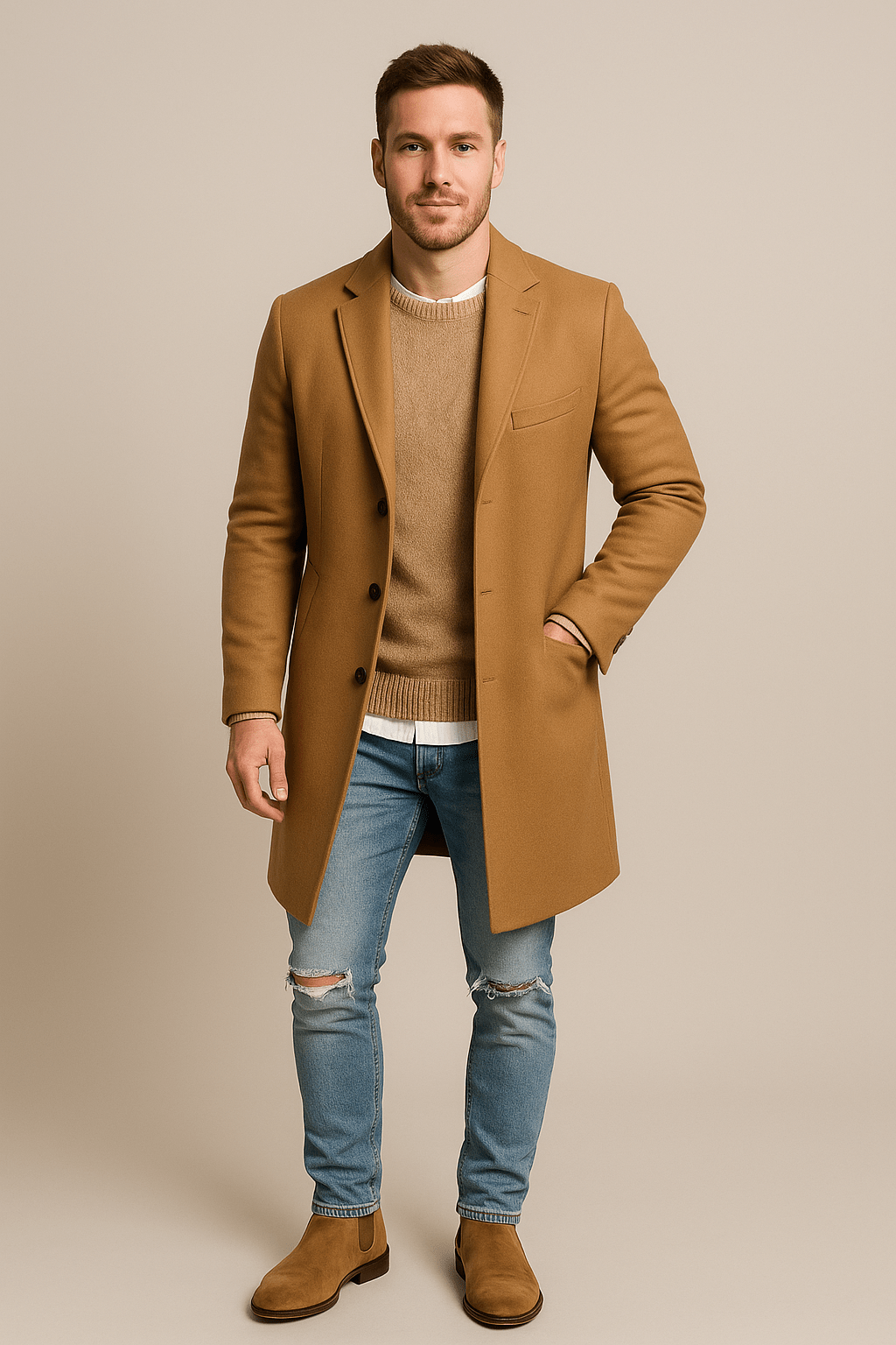 Magnus – Men’s Full-Length Tailored Trench Coat with Lapel Collar