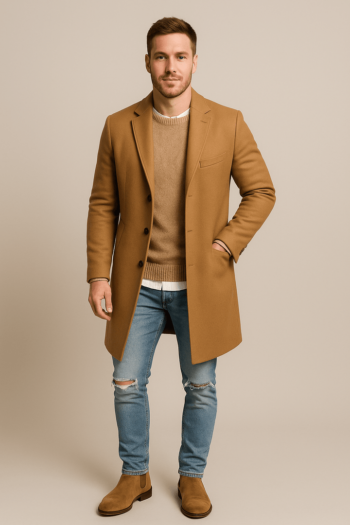 Magnus – Men’s Full-Length Tailored Trench Coat with Lapel Collar