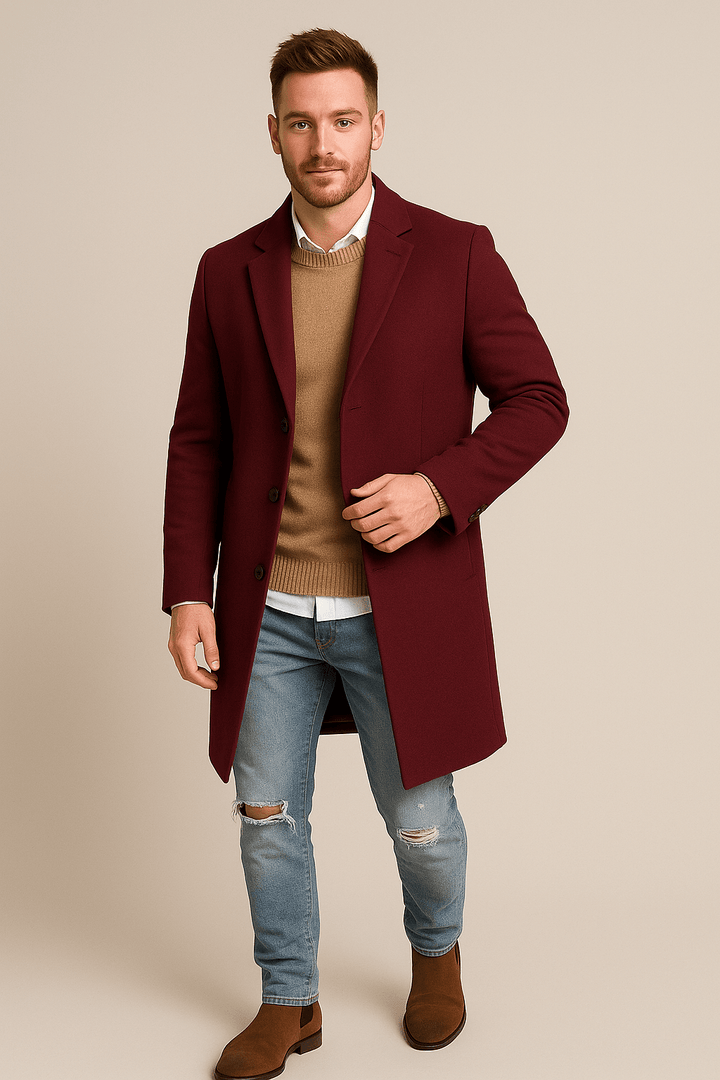 Magnus – Men’s Full-Length Tailored Trench Coat with Lapel Collar