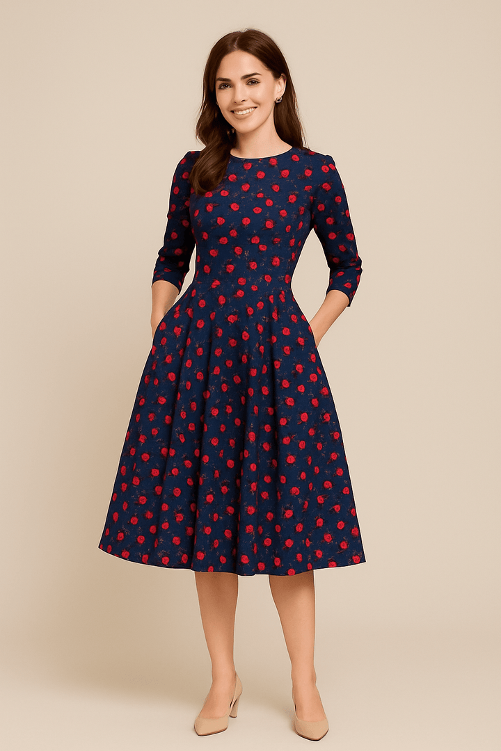 Women's Floral Print A-Line Dress - Elegant Design