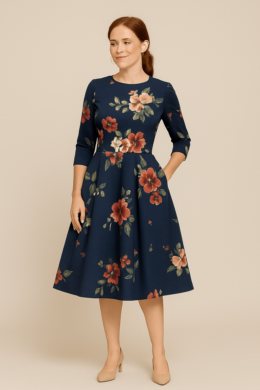 Women's Floral Print A-Line Dress - Elegant Design