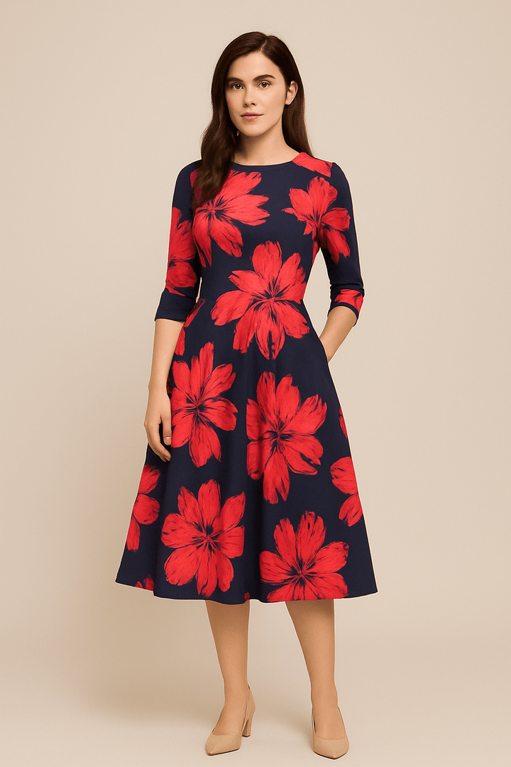 Women's Floral Print A-Line Dress - Elegant Design