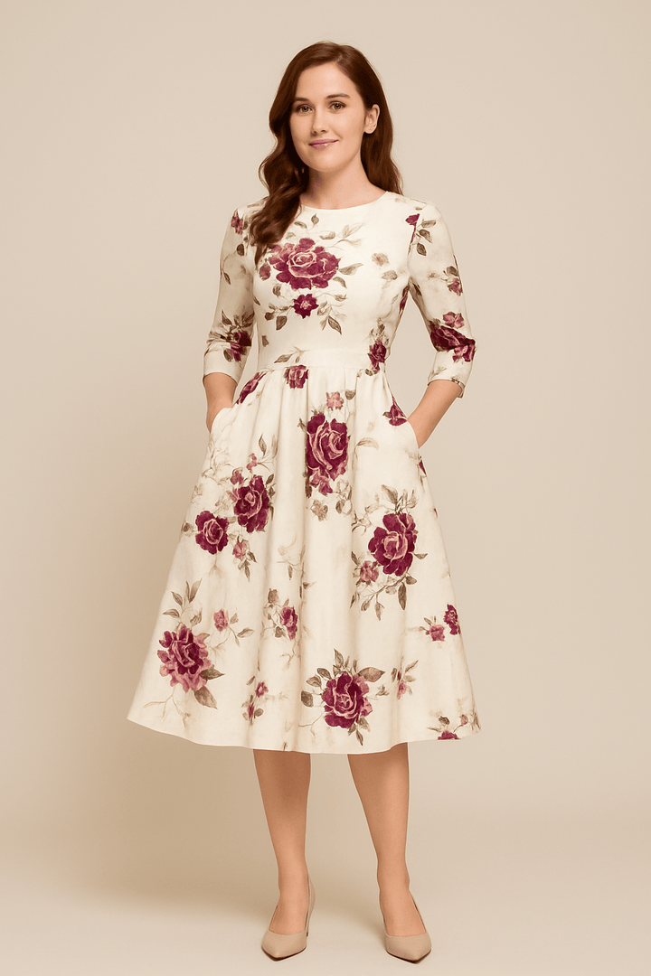 Women's Floral Print A-Line Dress - Elegant Design