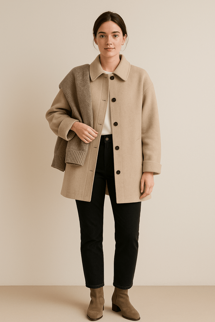 Marisol – Women’s Wool-Blend Coat with Button Closure and Pockets
