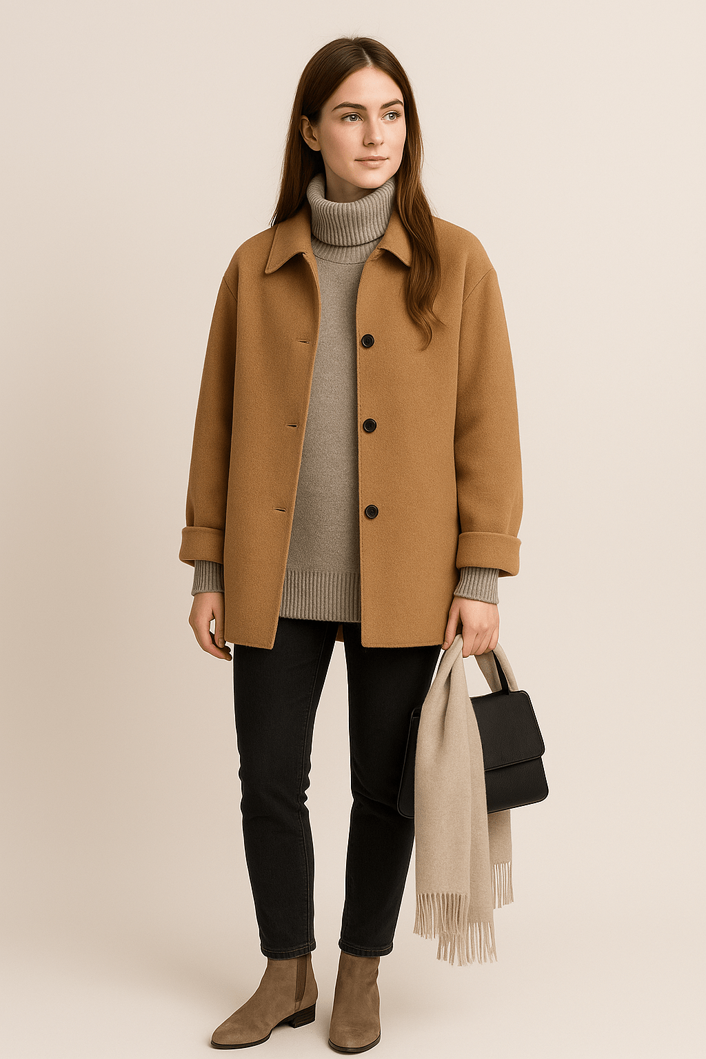 Marisol – Women’s Wool-Blend Coat with Button Closure and Pockets