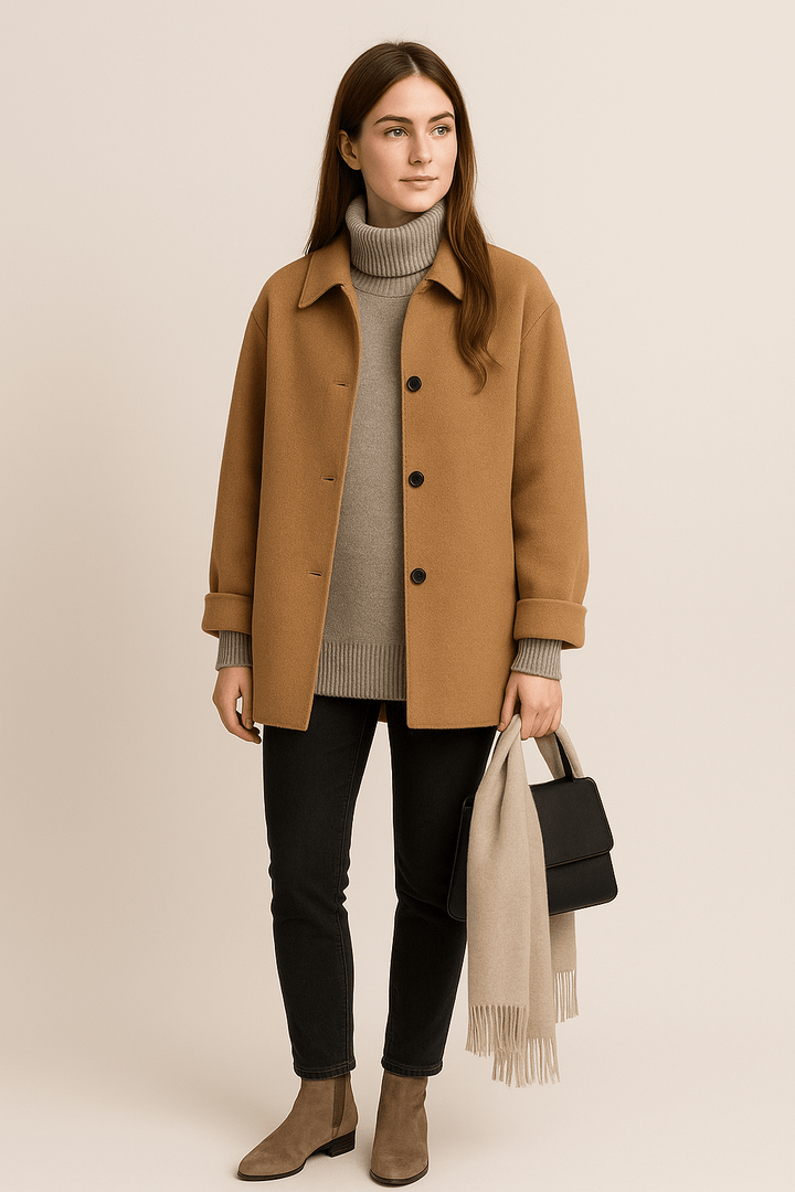 Marisol – Women’s Wool-Blend Coat with Button Closure and Pockets