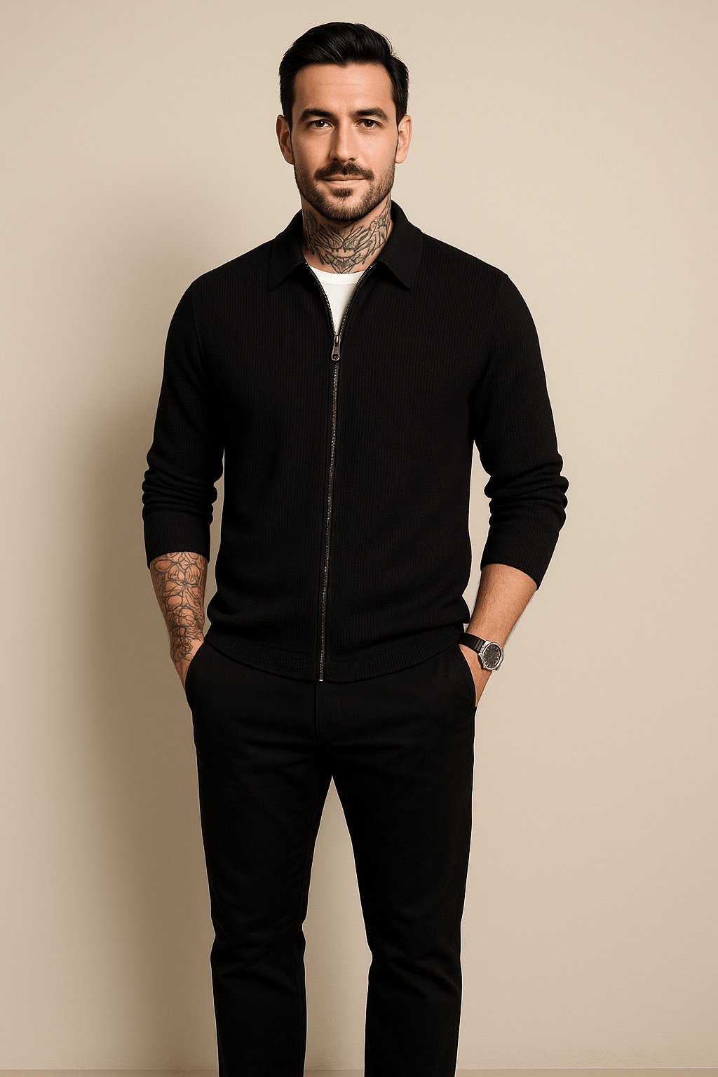 Max – Men’s Waffle Knit Zip-Up Sweater with Modern Fit