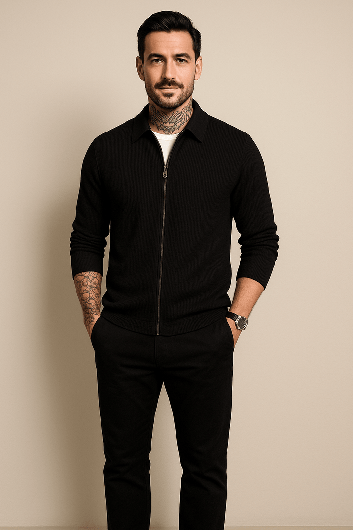 Max – Men’s Waffle Knit Zip-Up Sweater with Modern Fit