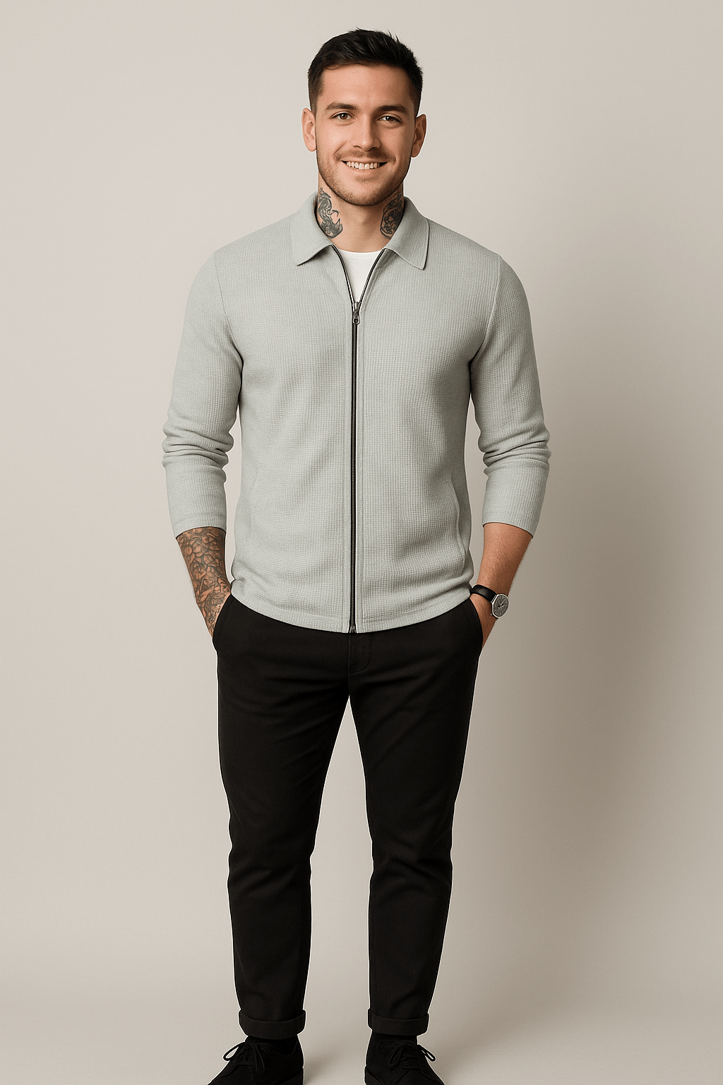 Max – Men’s Waffle Knit Zip-Up Sweater with Modern Fit