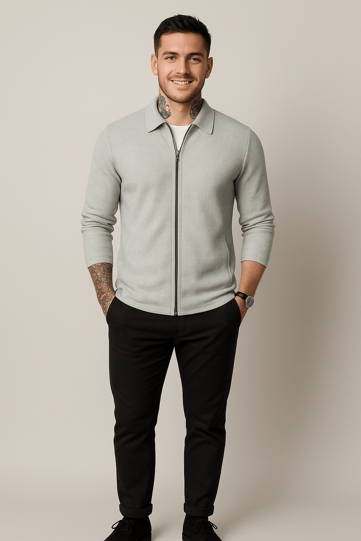 Max – Men’s Waffle Knit Zip-Up Sweater with Modern Fit