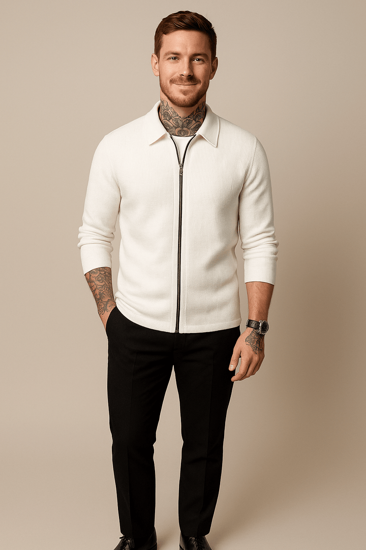 Max – Men’s Waffle Knit Zip-Up Sweater with Modern Fit