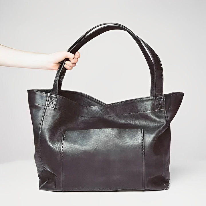Mireille Women's Leather Oversized Tote Bag - Minimalist Design - Spacious Shoulder Carry