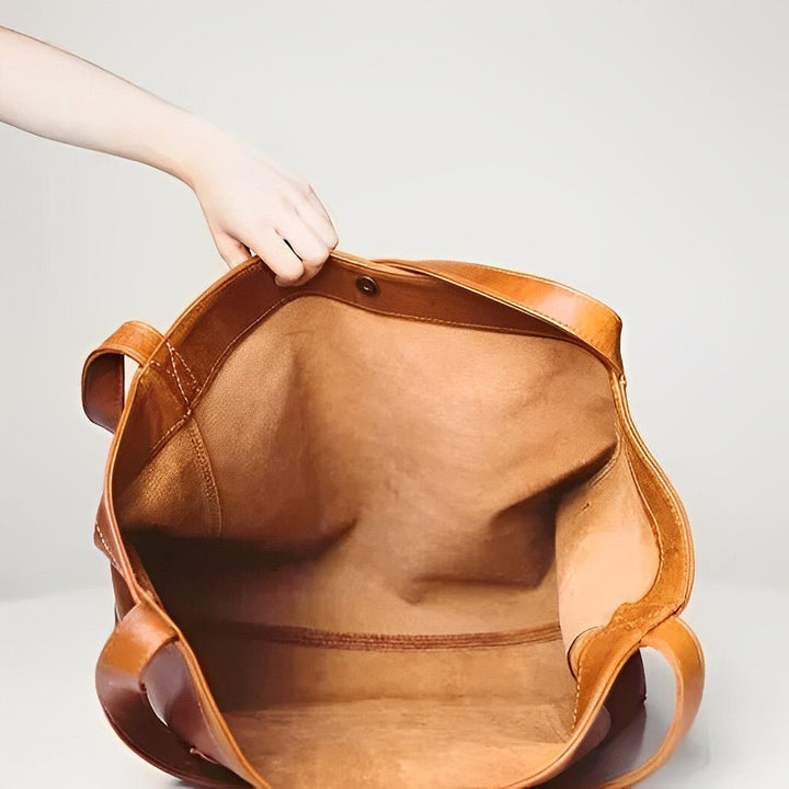 Mireille Women's Leather Oversized Tote Bag - Minimalist Design - Spacious Shoulder Carry