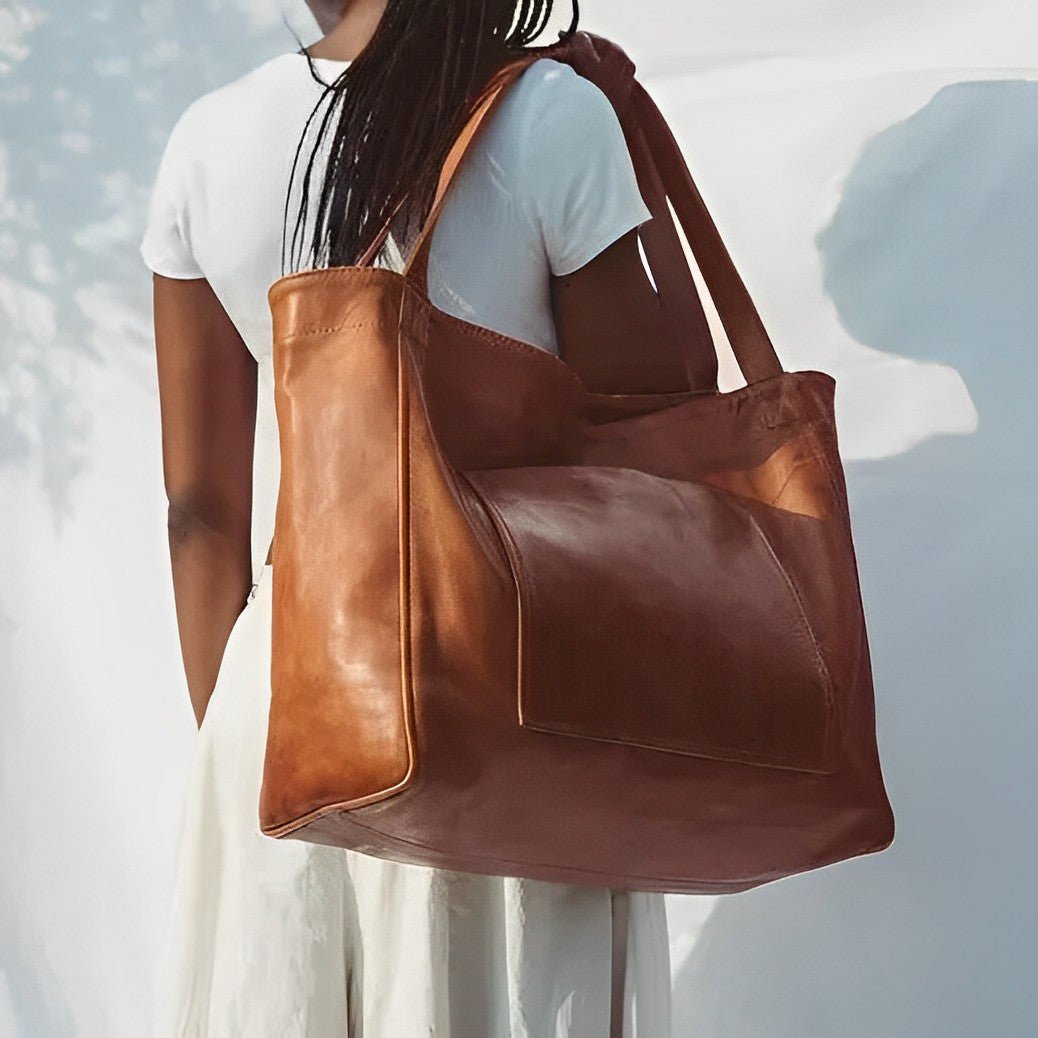 Mireille Women's Leather Oversized Tote Bag - Minimalist Design - Spacious Shoulder Carry