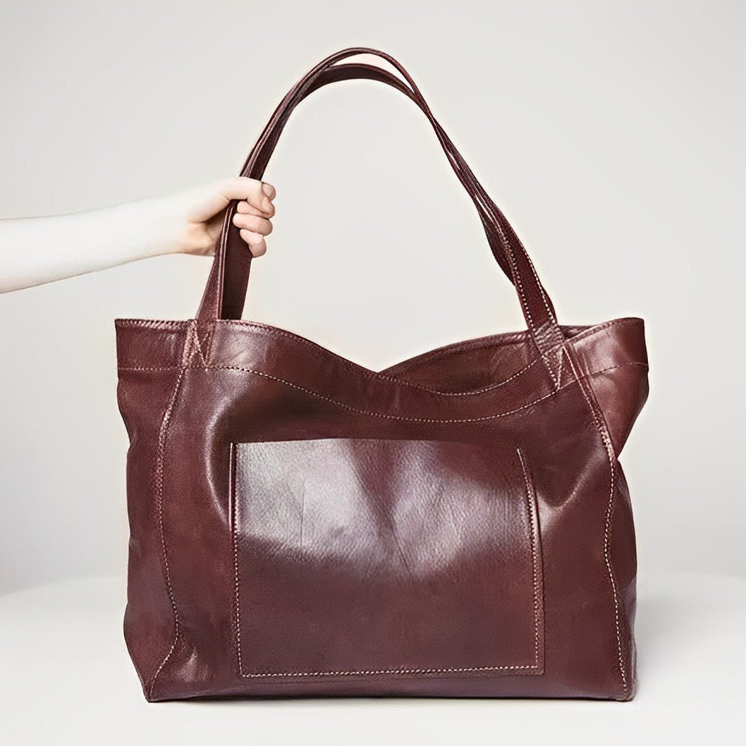 Mireille Women's Leather Oversized Tote Bag - Minimalist Design - Spacious Shoulder Carry