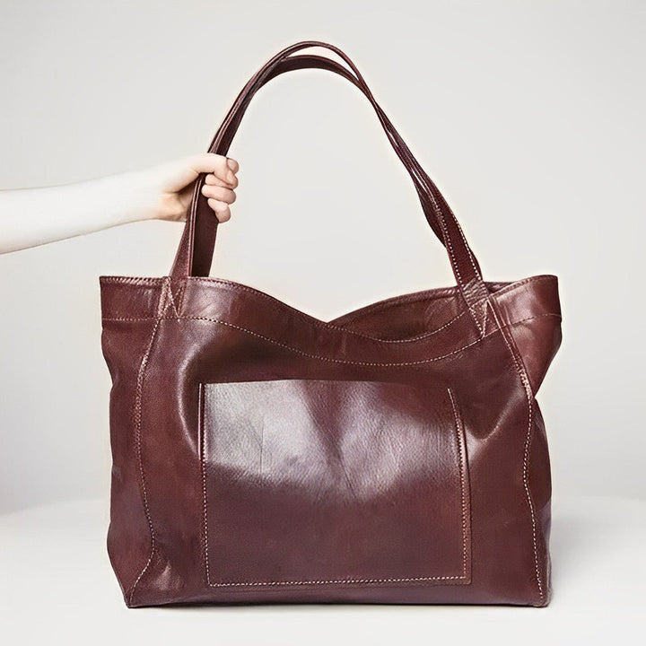 Mireille Women's Leather Oversized Tote Bag - Minimalist Design - Spacious Shoulder Carry