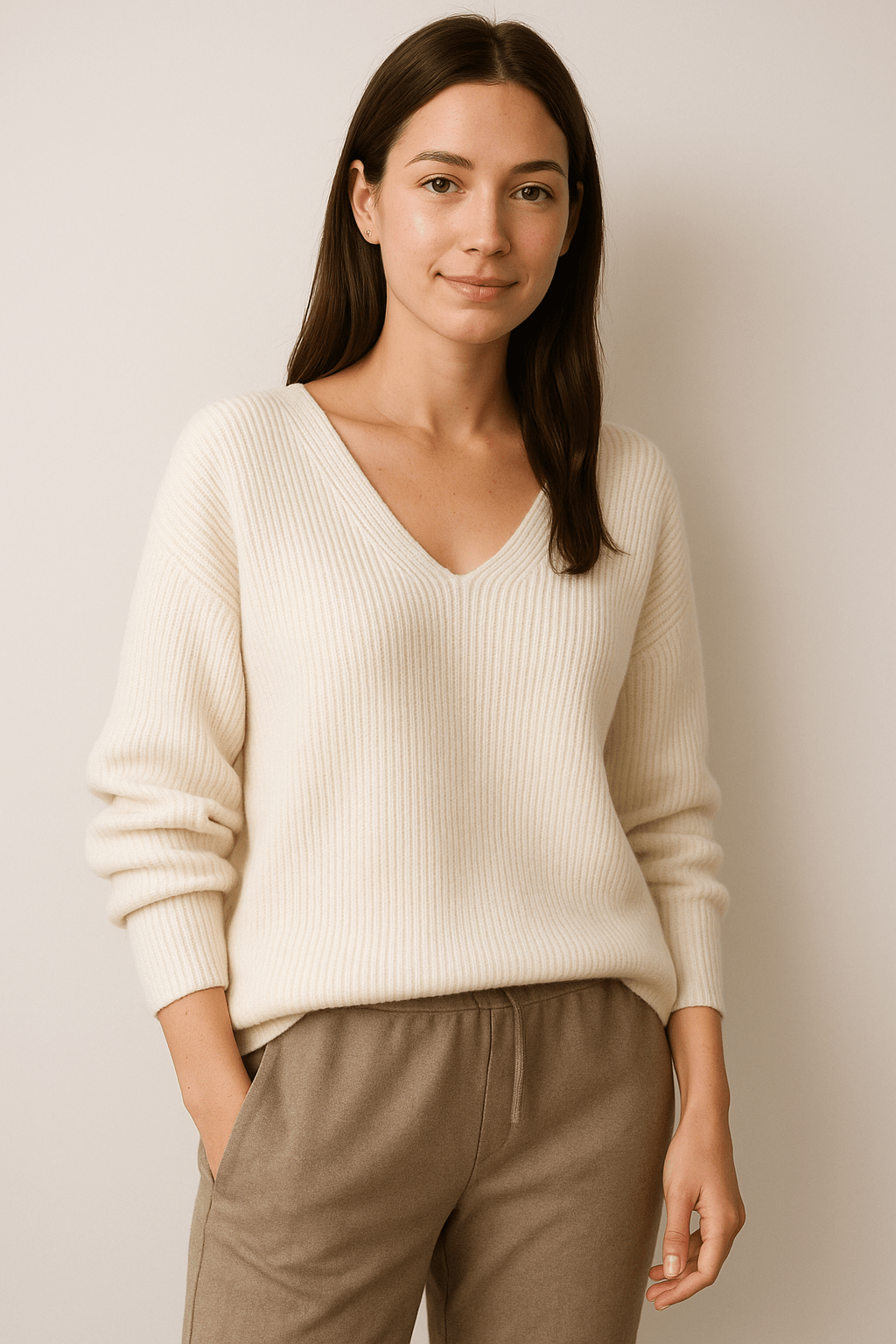 Rhea – Women’s V-Neck Relaxed Fit Sweater – Wool Blend