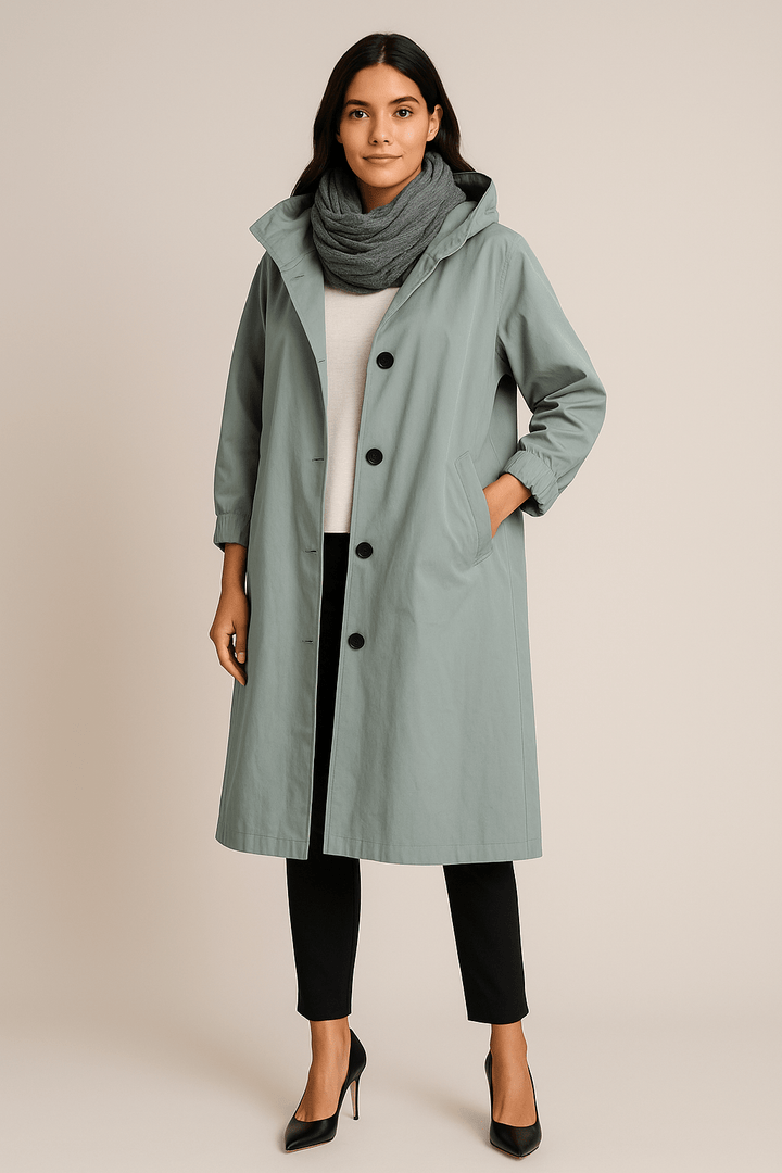 Ruby – Women’s Hooded Long Trench Coat with Pockets