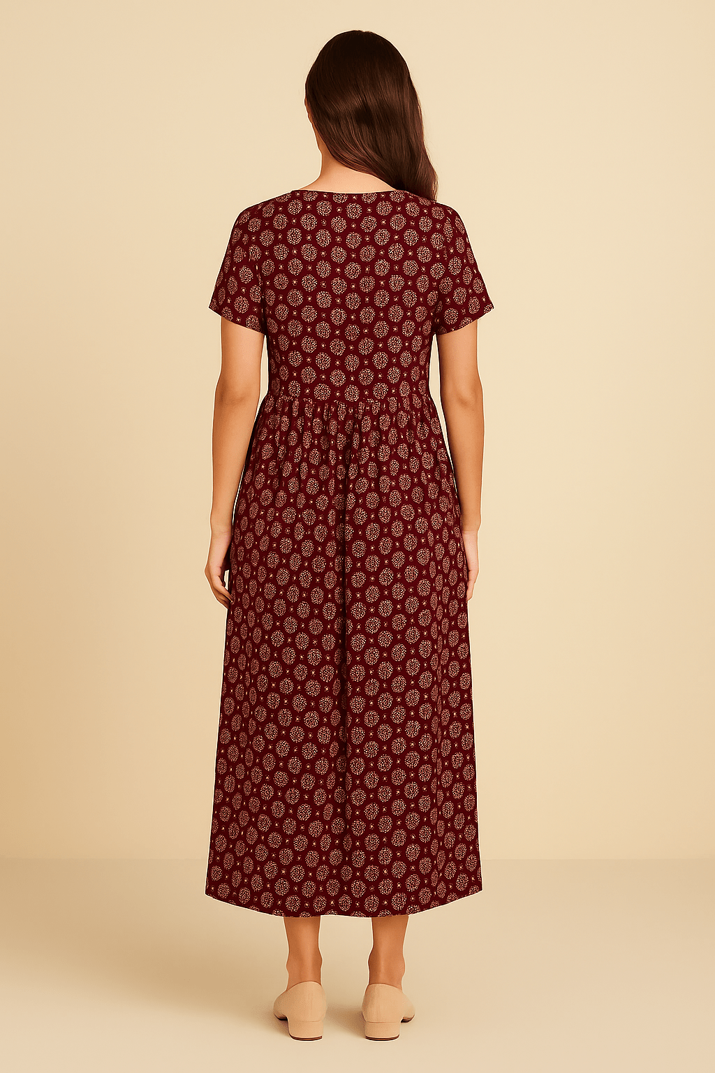 Eilidh – Printed V-Neck Maxi Dress with Empire Waist