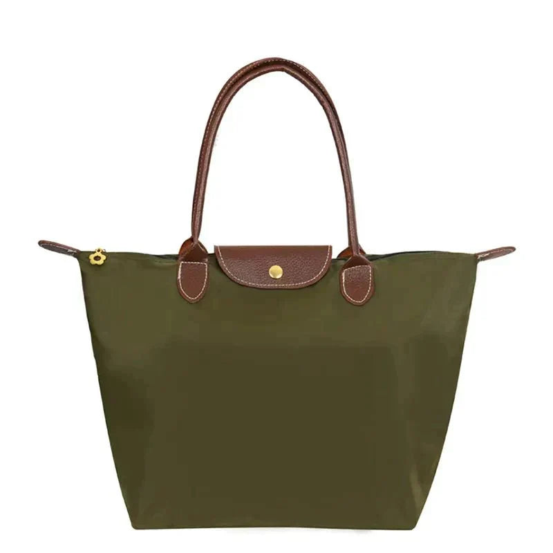 Solène Women's Handbag – Elegant Urban Style – Spacious Nylon Design – Leather Handles – Button Closure
