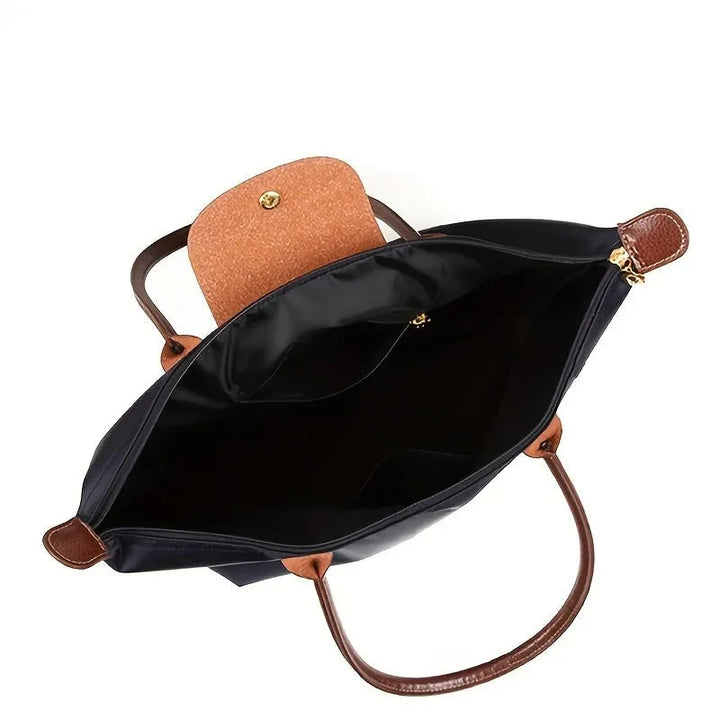 Solène Women's Handbag – Elegant Urban Style – Spacious Nylon Design – Leather Handles – Button Closure