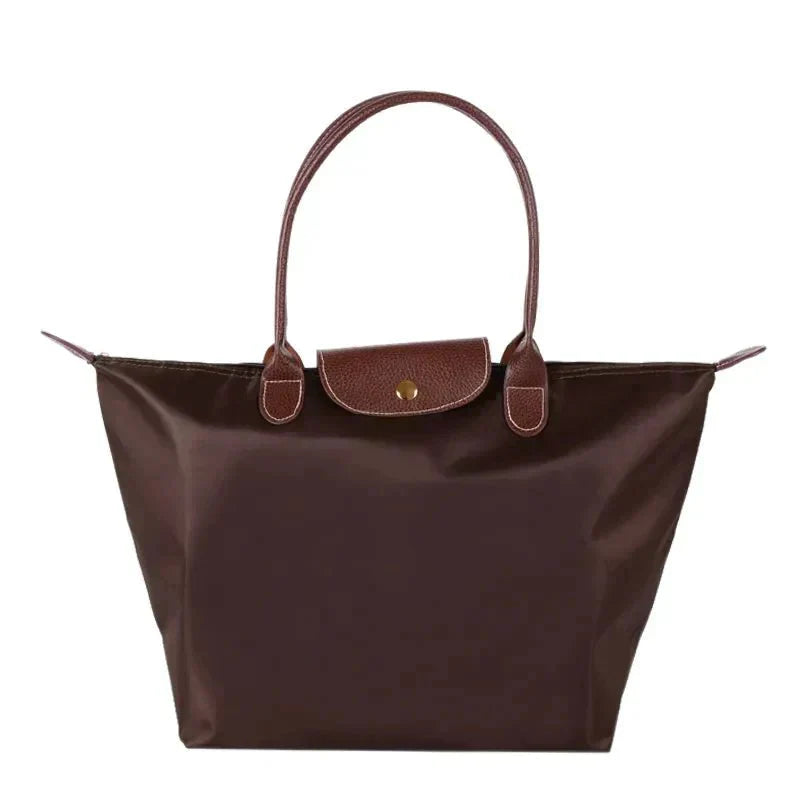Solène Women's Handbag – Elegant Urban Style – Spacious Nylon Design – Leather Handles – Button Closure