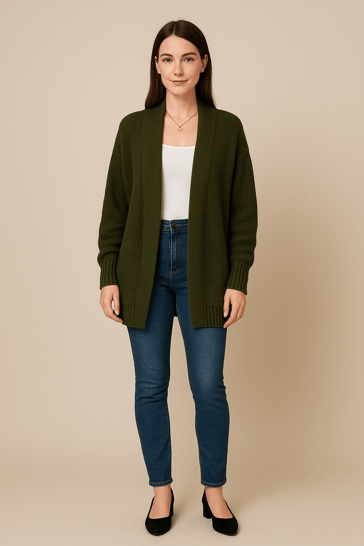 Tilda – Women’s Oversized Open-Front Knit Cardigan with Ribbed Hem