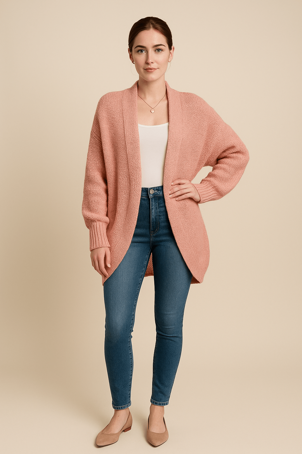 Tilda – Women’s Oversized Open-Front Knit Cardigan with Ribbed Hem