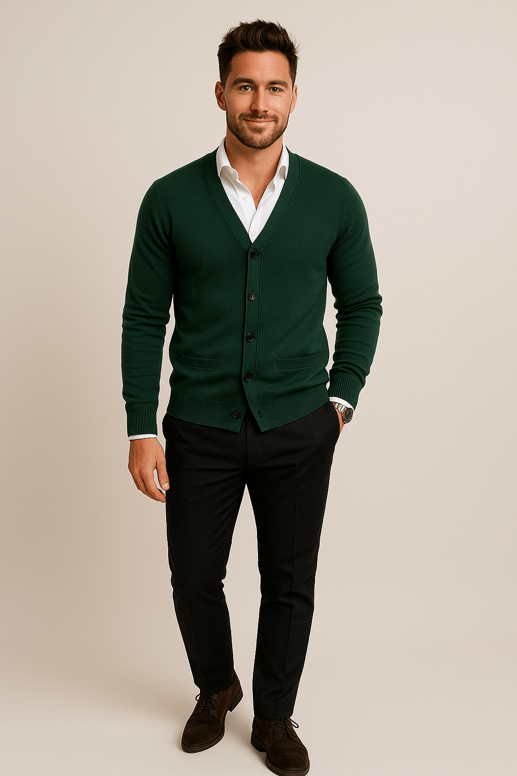 Torben – Men’s Knitted V-Neck Cardigan with Tailored Fit & Ribbed Hem