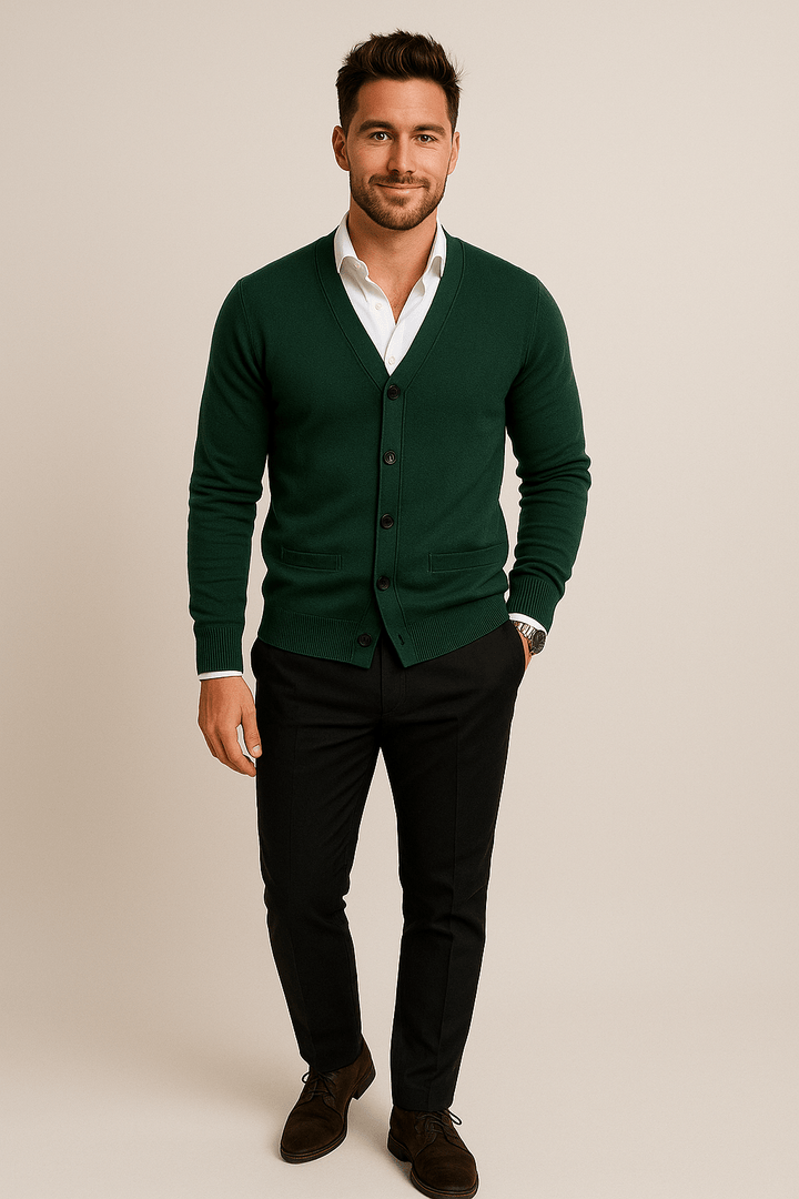 Torben – Men’s Knitted V-Neck Cardigan with Tailored Fit & Ribbed Hem