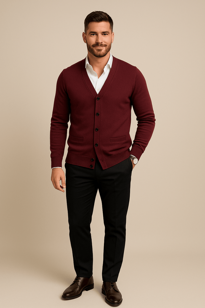 Torben – Men’s Knitted V-Neck Cardigan with Tailored Fit & Ribbed Hem